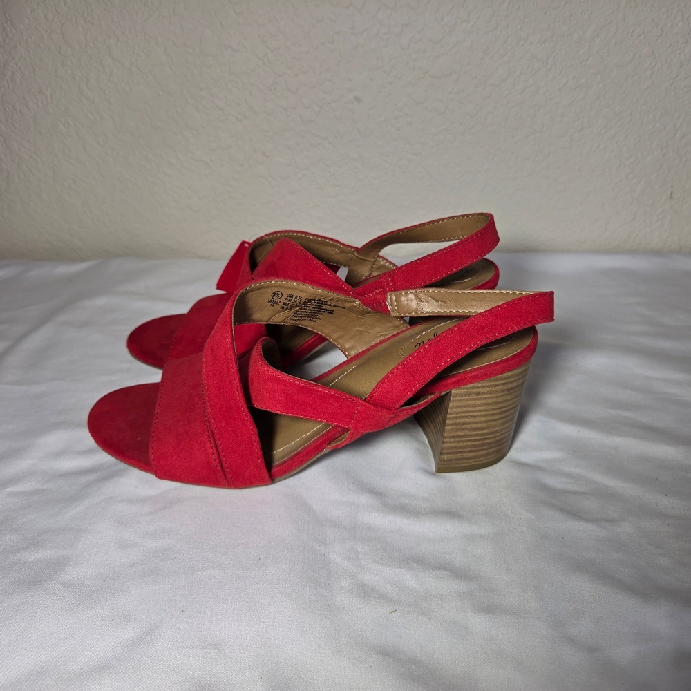 Dexflex Comfort Red Faux Suede Block Heel Crisscross Sandals 8.5 183127
